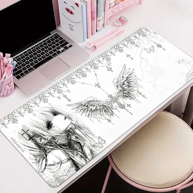 Gaming Accessories For Desk - Leather Mousepad Black White Anime Aesthetics
