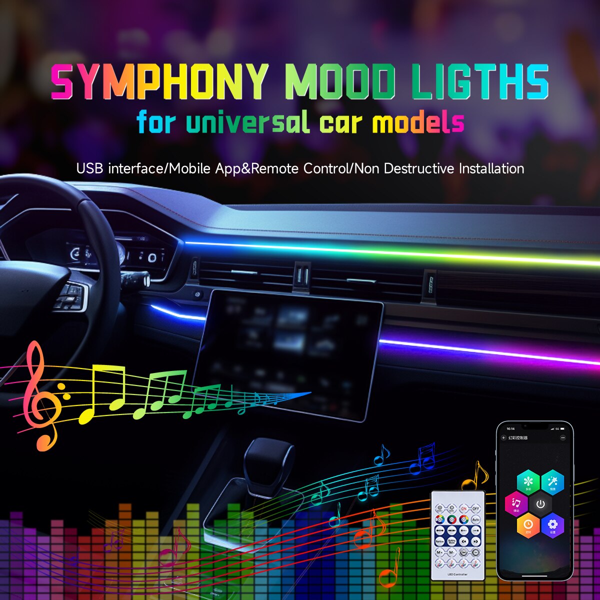 Car LED Ambient Light USB 64 C - đánh giá và giá Rgb Hub Sync